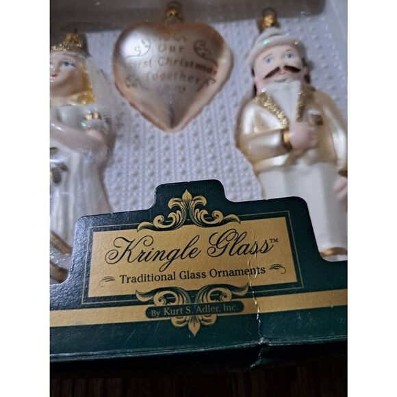 Kringle Glass Kurt S Adler Ornament Set Bride Groom Couple Heart 1st Christmas - Picture 5 of 6